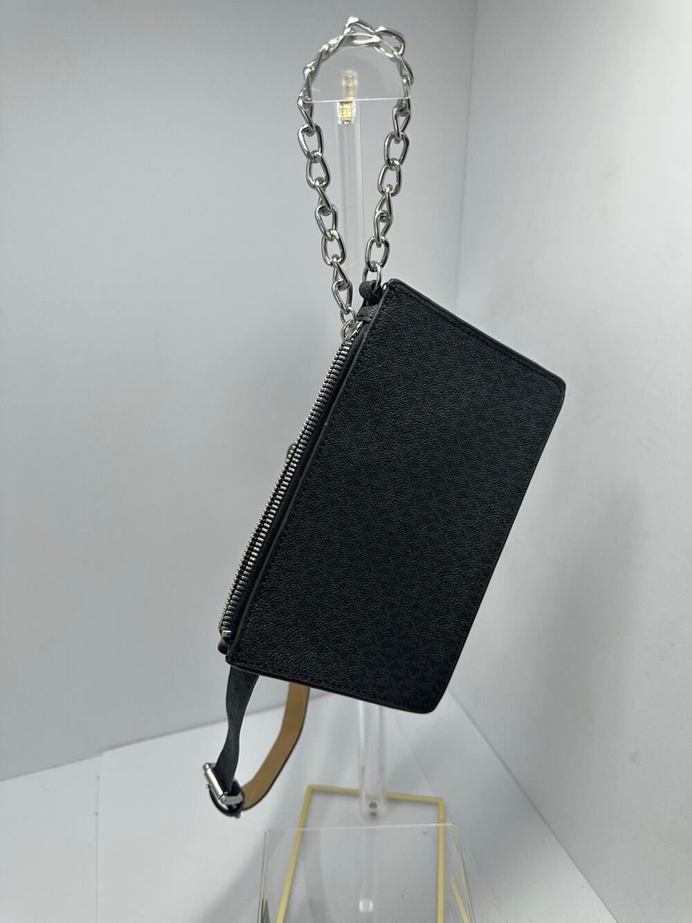 Michael Kors Black Logo Belt Bag Waist Pack Silver Chain Adjustable Strap